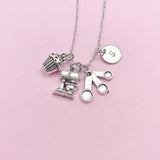 Silver Baker Necklace, Kitchen Mixer Measuring Cup Cupcake Charm, Personalized Gift, N3619