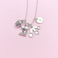 Silver Baker Necklace, Kitchen Mixer Measuring Cup Cupcake Charm, Personalized Gift, N3619