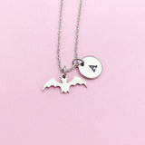 Stainless Steel Bat Necklace, Initial Charm