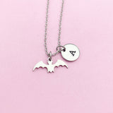 Stainless Steel Bat Necklace, Initial Charm