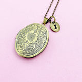 Bronze Flower Locket Pendant Necklace, Long Chain Option, Keepsake Gift, Photo Frame Charm, AN4475
