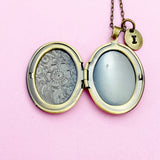 Bronze Flower Locket Pendant Necklace, Long Chain Option, Keepsake Gift, Photo Frame Charm, AN4475