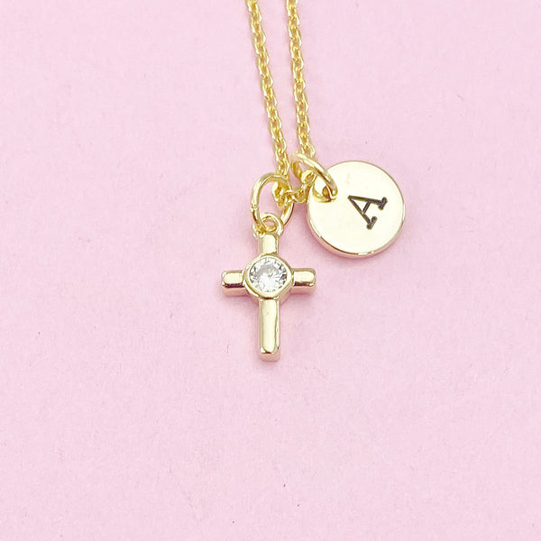Gold Small Cross Charm Necklace, N4127
