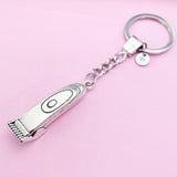 Silver Hair Clipper Keychain, Barber Gift, Initial Charm