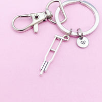 Orthopedic Medical Crutches Charm Keychain in Silver, N1979