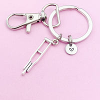 Orthopedic Medical Crutches Charm Keychain in Silver, N1979