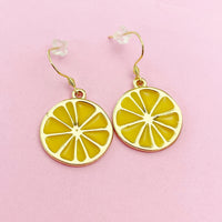 Gold Lemon Charm Earrings, Yellow Lemon Slice Earrings, Orange Slice Charm Earrings, Fruit Jewelry, AN3200