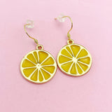Gold Lemon Charm Earrings, Yellow Lemon Slice Earrings, Orange Slice Charm Earrings, Fruit Jewelry, AN3200