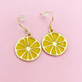 Gold Lemon Charm Earrings, Yellow Lemon Slice Earrings, Orange Slice Charm Earrings, Fruit Jewelry, AN3200