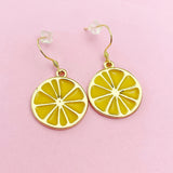 Gold Lemon Slice Charm Dangle Earrings, Fruit Jewelry