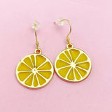 Gold Lemon Slice Charm Dangle Earrings, Fruit Jewelry