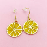 Gold Lemon Charm Earrings, Yellow Lemon Slice Earrings, Orange Slice Charm Earrings, Fruit Jewelry, AN3200