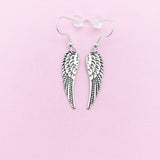 Silver Angel Wing Dangle Earrings, Stainless Steel Hooks