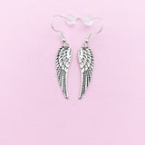 Silver Angel Wing Dangle Earrings, Stainless Steel Hooks