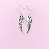 Angel Wing Earrings, Angel Wing Charm Dangle Earrings, Silver Wing Earrings, Wing Charm, Angel Wing Jewelry, Silver Earrings, N1465