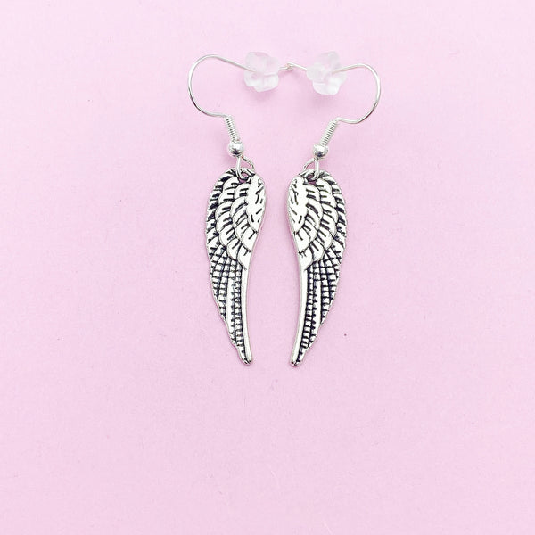 Angel Wing Earrings, Angel Wing Charm Dangle Earrings, Silver Wing Earrings, Wing Charm, Angel Wing Jewelry, Silver Earrings, N1465