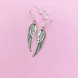 Silver Angel Wing Dangle Earrings, Stainless Steel Hooks