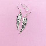 Silver Angel Wing Dangle Earrings, Stainless Steel Hooks