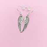 Silver Angel Wing Dangle Earrings, Stainless Steel Hooks
