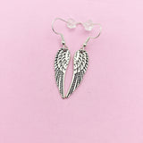 Silver Angel Wing Dangle Earrings, Stainless Steel Hooks
