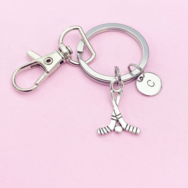 Silver Hockey Stick Charm Keychain, CN156