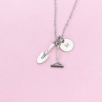 Silver Shovel Rake Charm Necklace, N1895