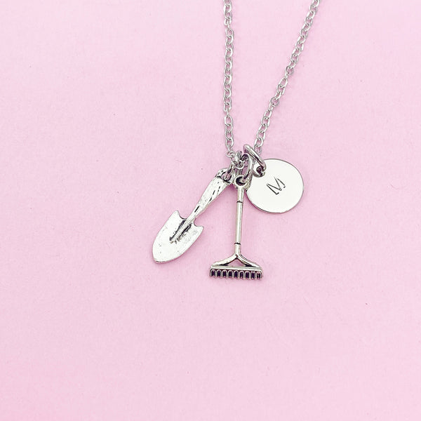 Silver Shovel Rake Charm Necklace, N1895