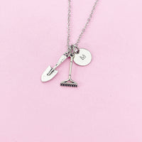 Silver Shovel Rake Charm Necklace, N1895