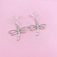 Silver Dragonfly Earrings Birthday Gift, N5583