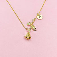 Gold Rose Flower Charm Necklace, AN3061