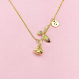 Gold Rose Flower Charm Necklace, AN3061