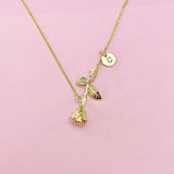 Gold Rose Flower Charm Necklace, AN3061