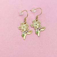 Gold Japanese Cherry Blossom Earrings, Sakura Earrings, Flower Jewelry, N3283