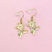 Gold Japanese Cherry Blossom Earrings, Sakura Earrings, Flower Jewelry, N3283