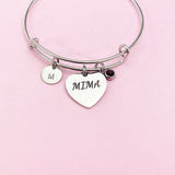 Silver Mima Heart Charm Bracelet, Stainless Steel, Mother's Day Gift, Personalized Gift, N1346