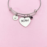 Silver Mima Heart Charm Bracelet, Stainless Steel, Mother's Day Gift, Personalized Gift, N1346