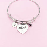 Silver Mima Heart Charm Bracelet, Stainless Steel, Mother's Day Gift, Personalized Gift, N1346