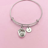 Baseball Glove Charm Bracelet, Initial Bangle, Sports Gift