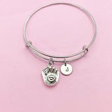 Baseball Glove Charm Bracelet, Initial Bangle, Sports Gift