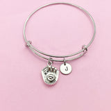 Baseball Glove Charm Bracelet, Initial Bangle, Sports Gift