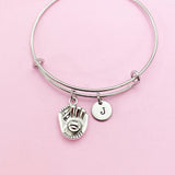 Baseball Glove Charm Bracelet, Initial Bangle, Sports Gift