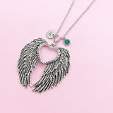 Guardian Angel Wing Necklace, Initial Charm, Silver Feather Charm