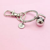 Silver Kettlebell Charm Keychain Fitness Weightlifters Gifts Ideas Personalized Made to Order Jewelry, AN2594
