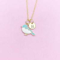 Gold Blue Bird Sparrow Necklace, Bluebird Bird Watcher Gifts Ideas, AN3296