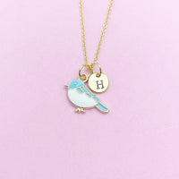 Gold Blue Bird Sparrow Necklace, Bluebird Bird Watcher Gifts Ideas, AN3296