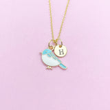 Gold Blue Bird Sparrow Necklace, Bluebird Bird Watcher Gifts Ideas, AN3296