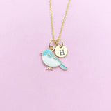 Gold Blue Bird Sparrow Necklace, Bluebird Bird Watcher Gifts Ideas, AN3296