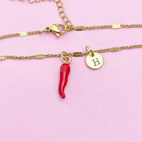 Gold Red Hot Chili Pepper Charm Bracelet, N1697D