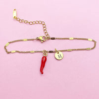 Gold Red Hot Chili Pepper Charm Bracelet, N1697D