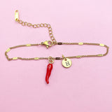 Gold Red Hot Chili Pepper Charm Bracelet, N1697D